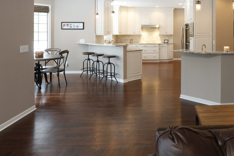 Hardwood floors in open-concept living area
