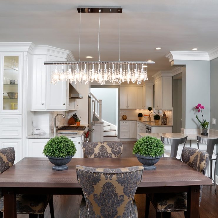 kitchen with large light fixture