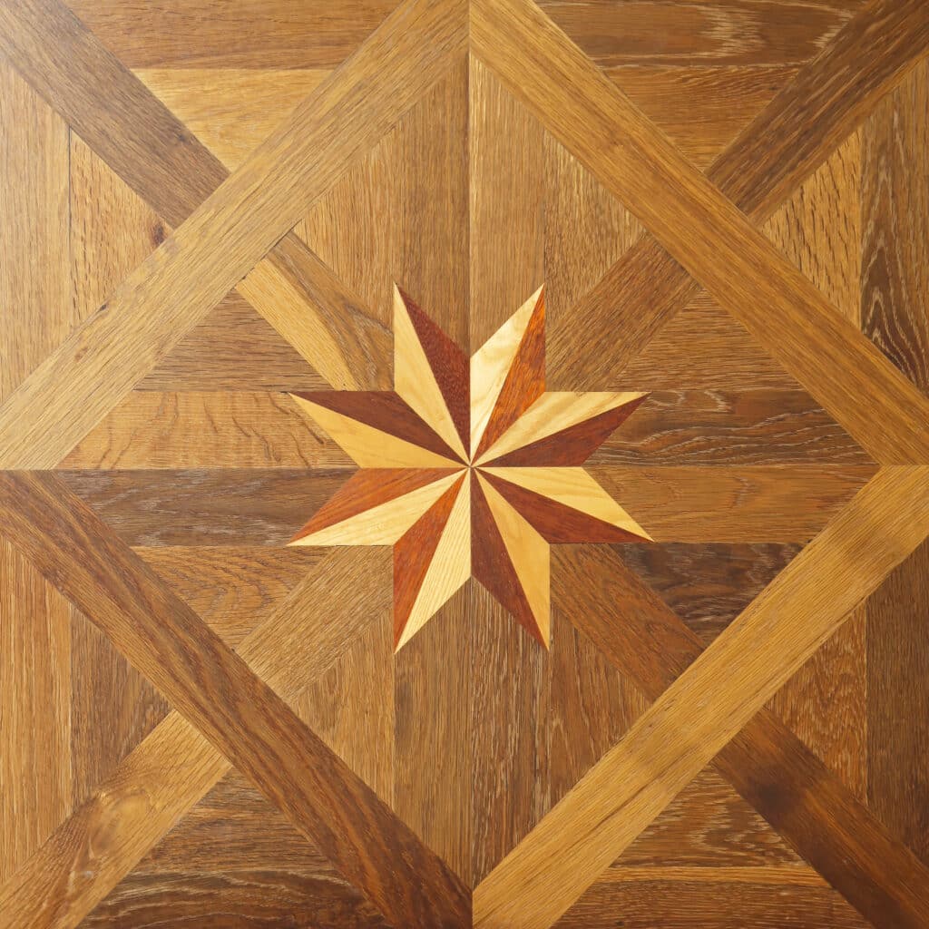 wood floor with inlaid medallion