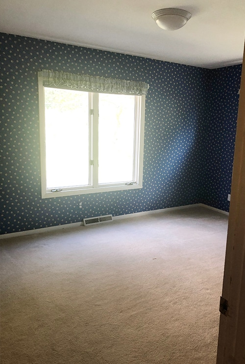 Before: Wall Papered Main Bedroom